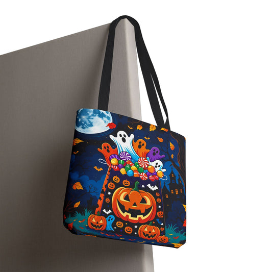 Halloween Canvas Tote Bag, Sturdy, Trick or Treat Bag with Spooky and Festive Halloween Designs for Kids and Adults