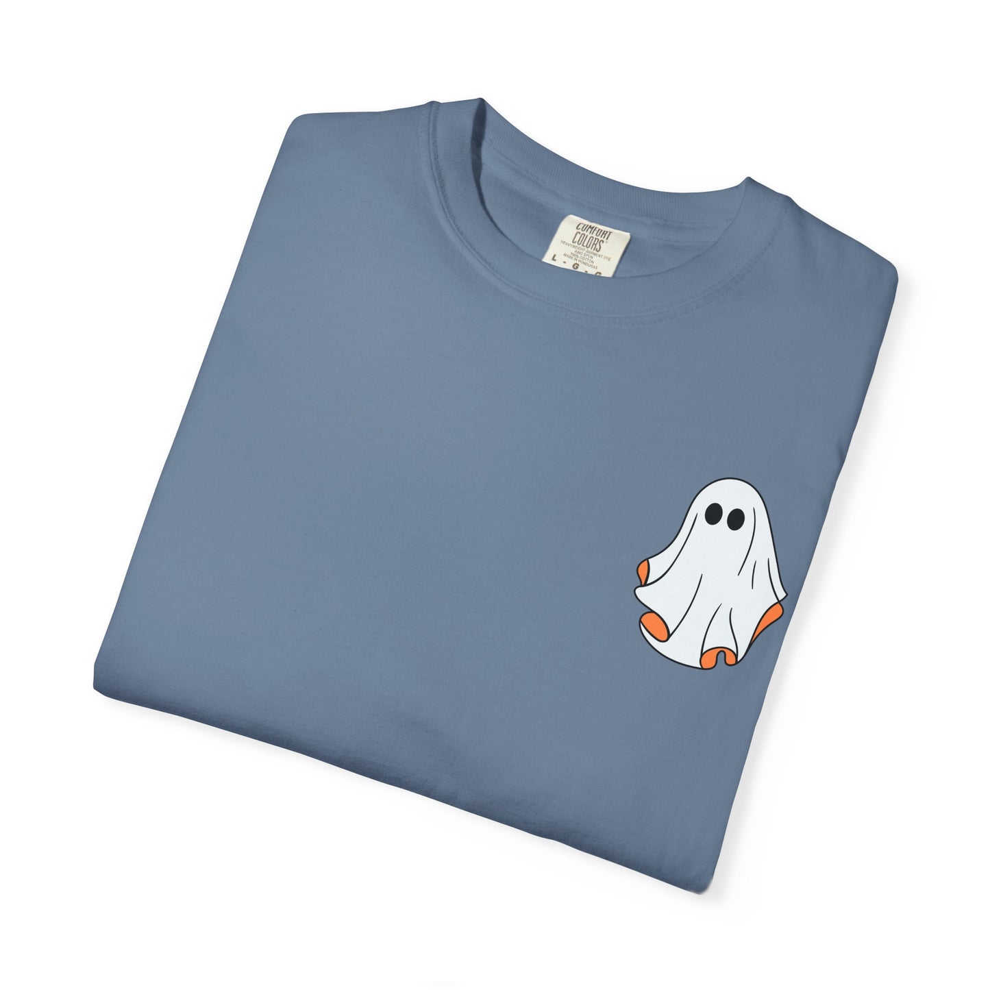 Minimal Ghost Halloween T-Shirt – Cute Pocket Graphic Tee for Spooky Season