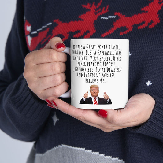 Trump Poker Mug – Funny Political Coffee Cup with Trump Playing Cards – White Ceramic Mug, 15oz – Conservative Gift for Men, Republicans, Poker Lovers, and Trump Supporters
