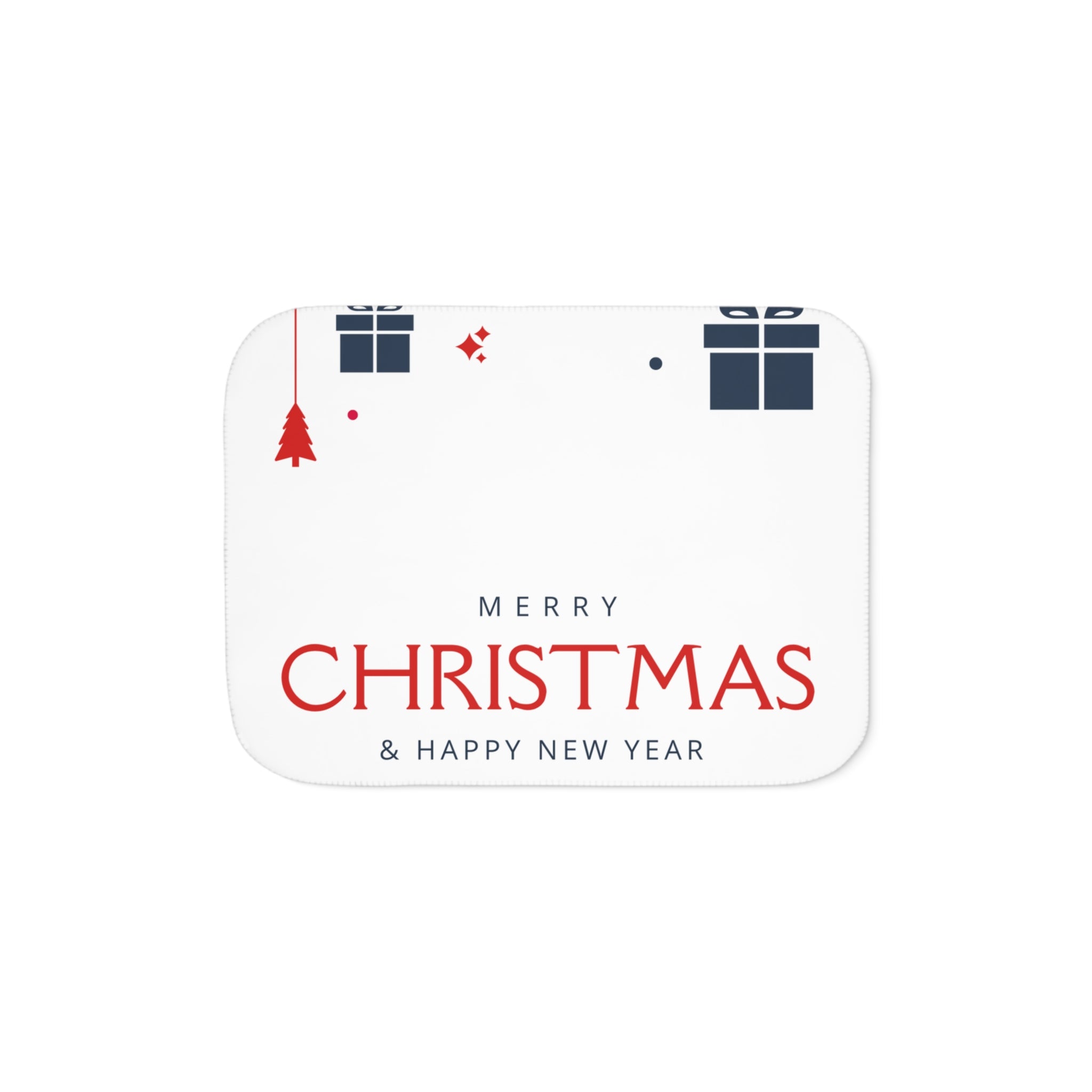Merry Christmas & Happy New Year Printed Sherpa Blanket, White