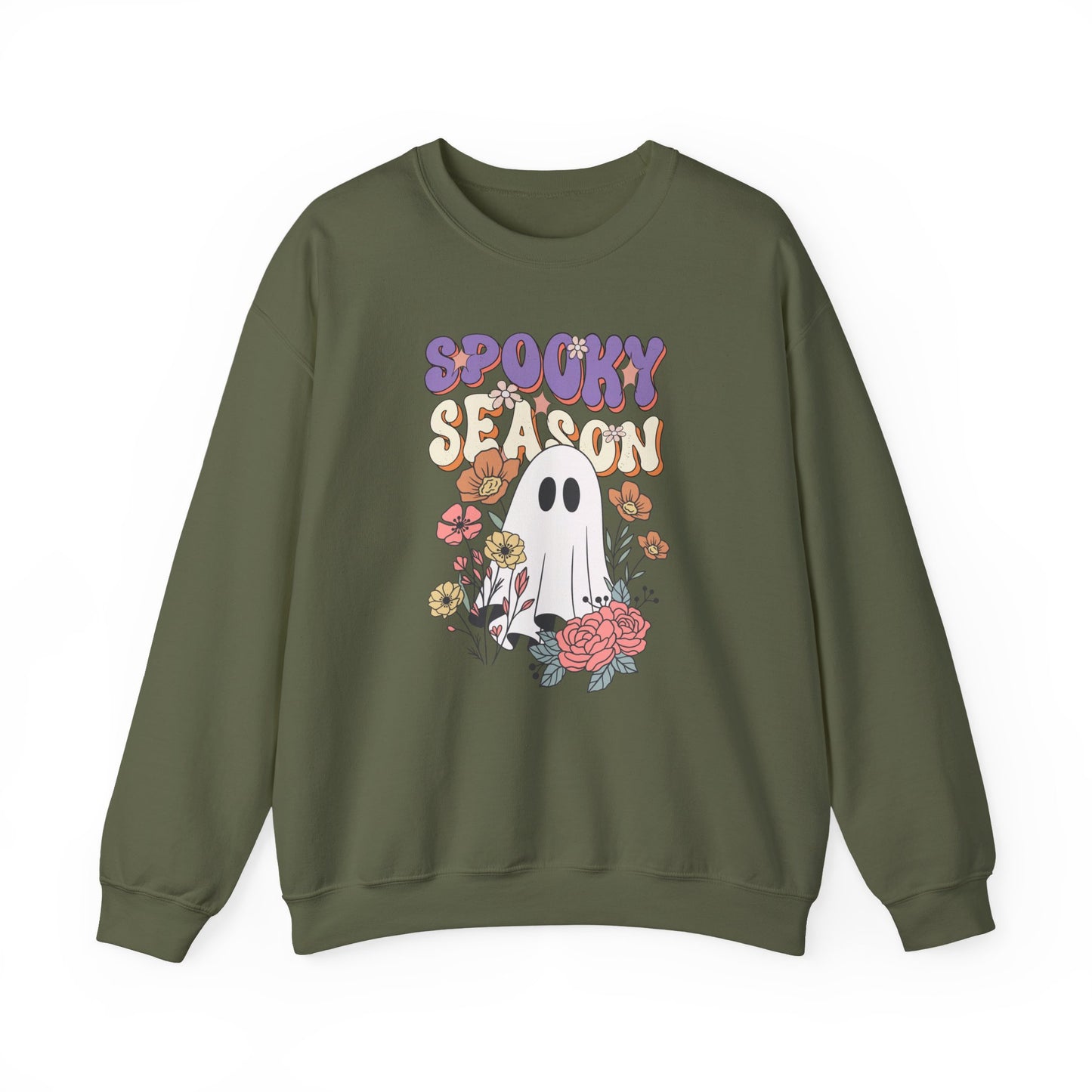 Spooky Season Floral Ghost Sweatshirt – Cozy Halloween Blooms