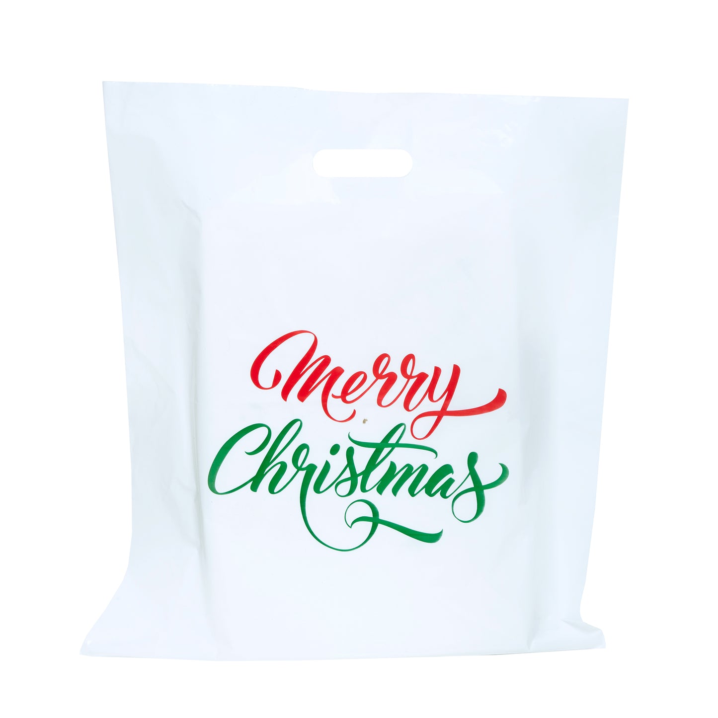 Christmas Gift Bags 12x15 With Die Cut Handle 2.35 Mil Reusable Plastic Bags Pack Of 100 Pcs