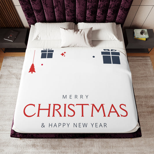 Merry Christmas & Happy New Year Printed Sherpa Blanket, White