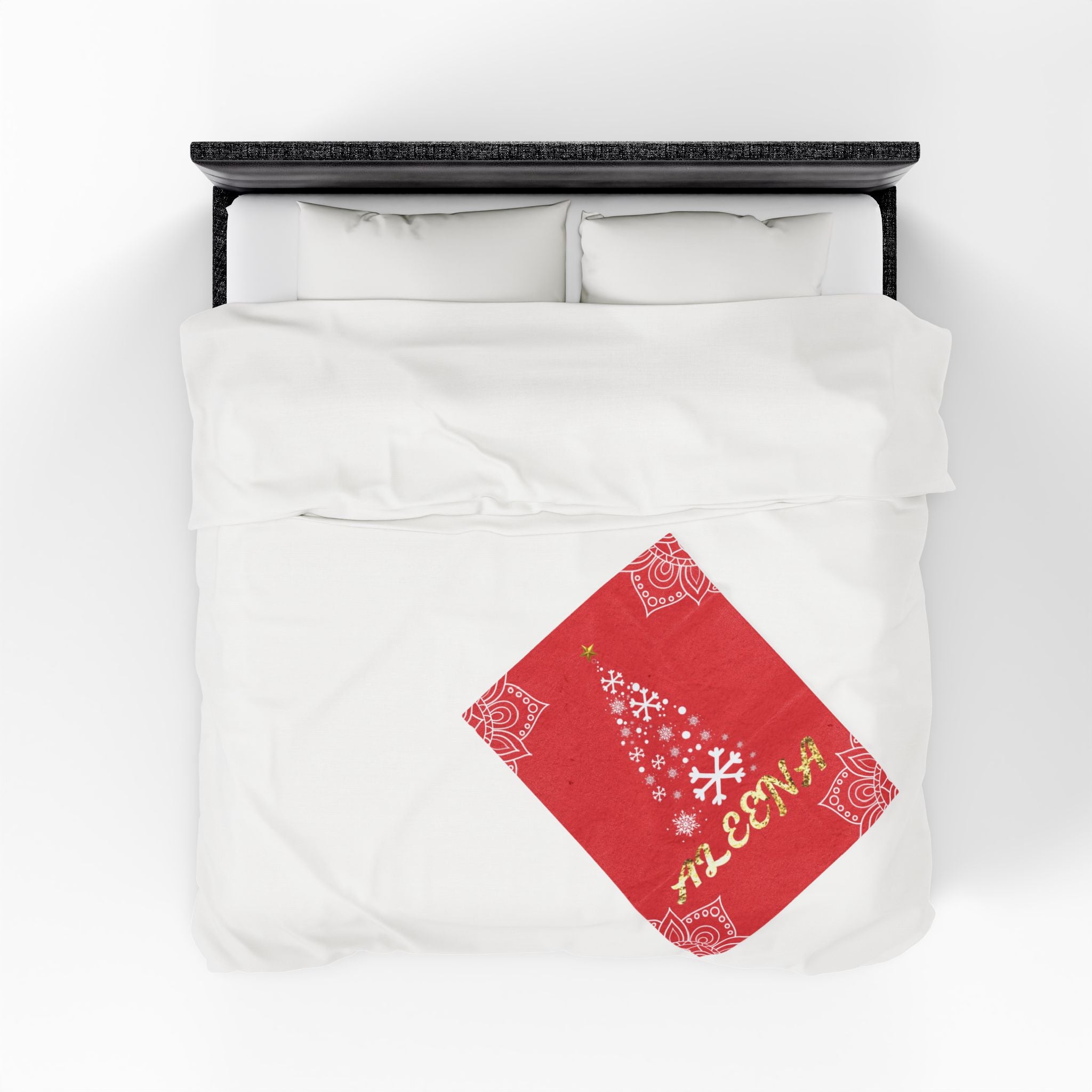 Personalized Christmas Tree Velveteen Blanket, Custom Name Holiday Throw