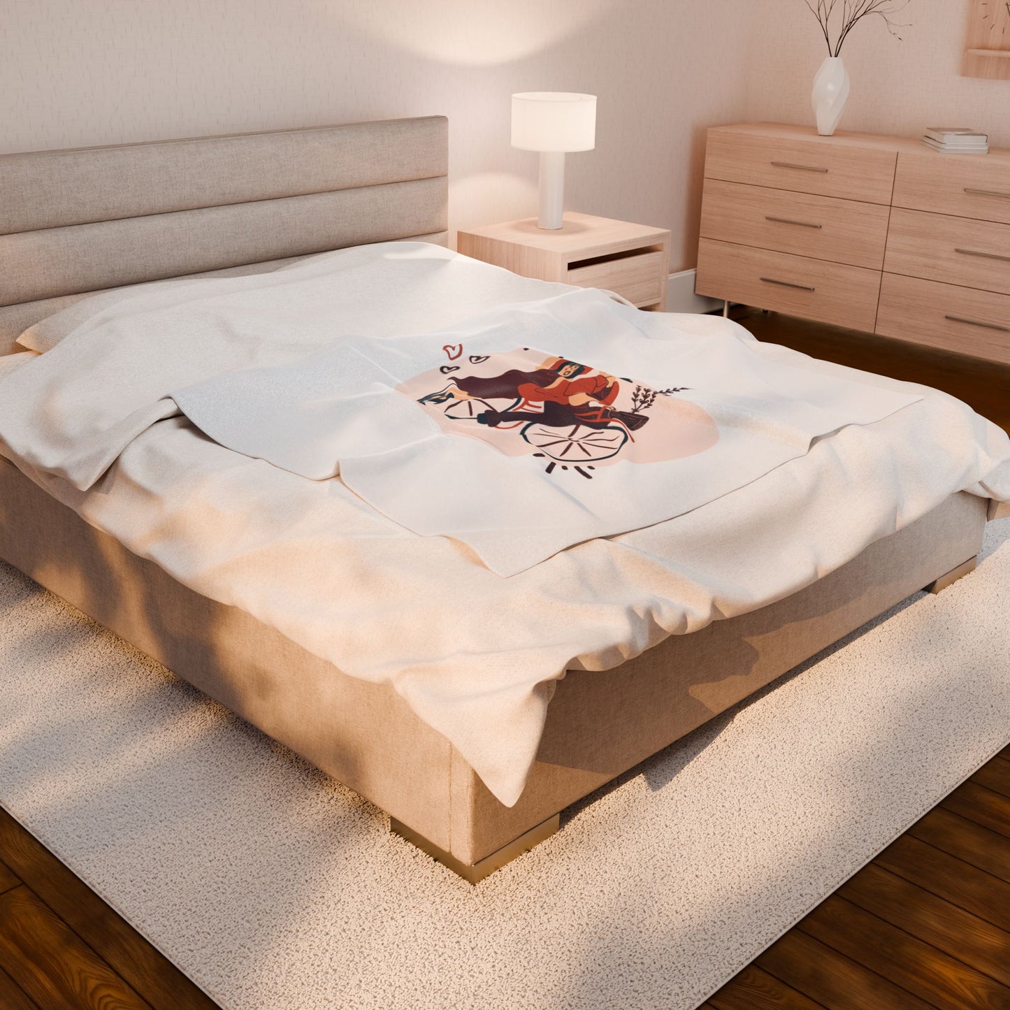 Couple on Cycle Printed Velveteen Plush Blanket