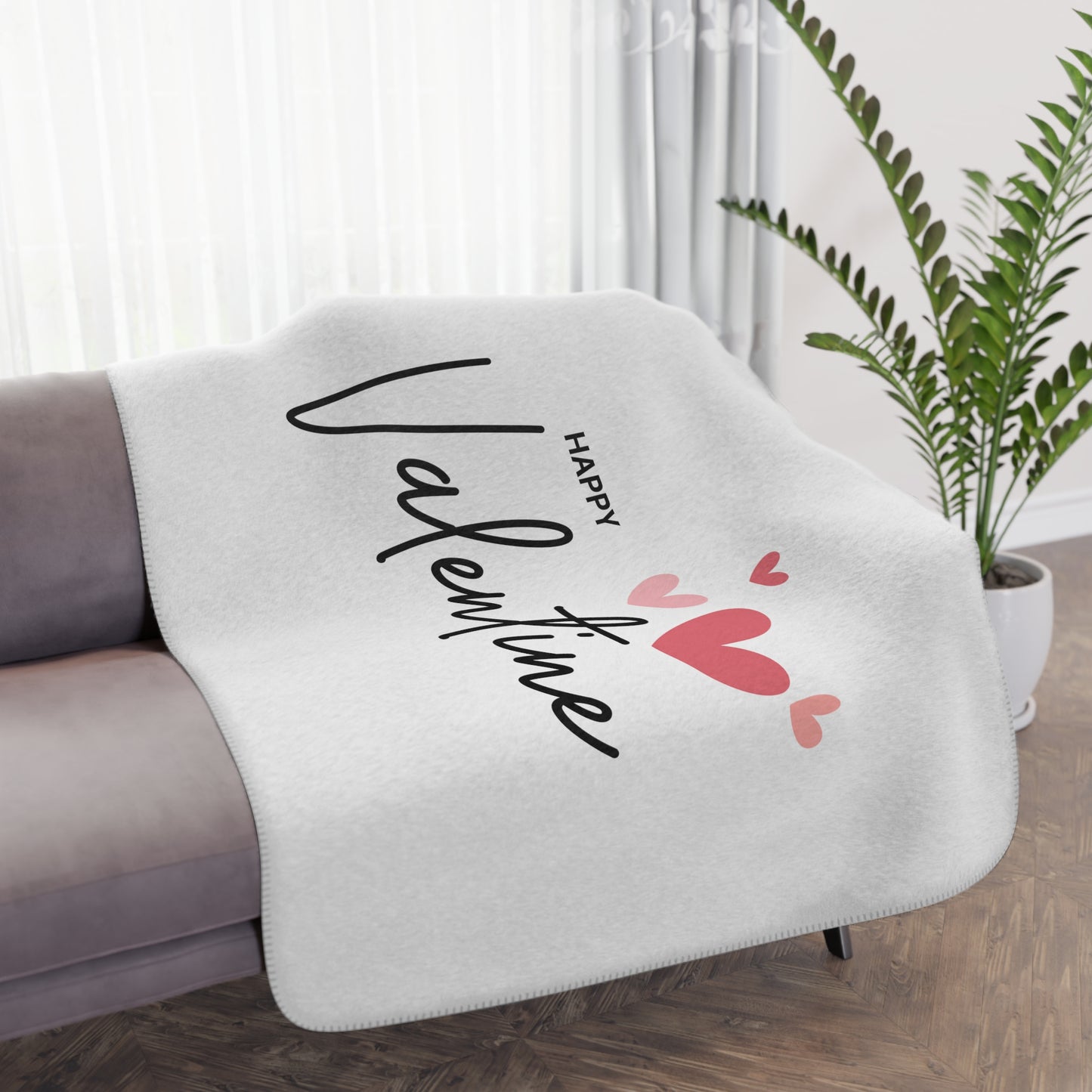 Happy Valentine with Flying Heart Printed Sherpa Blanket