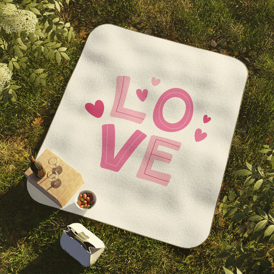 Love with Flying Heart Printed Picnic Valentine Blanket, Pink