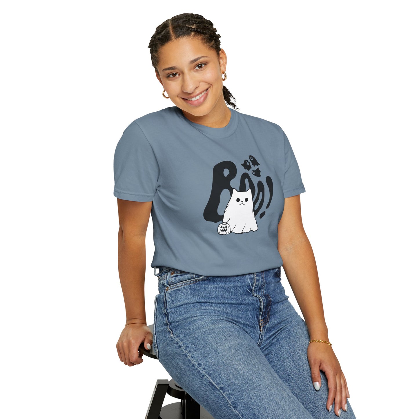 BOO Ghost Cat T-shirt– Pumpkin Purrfection for Halloween