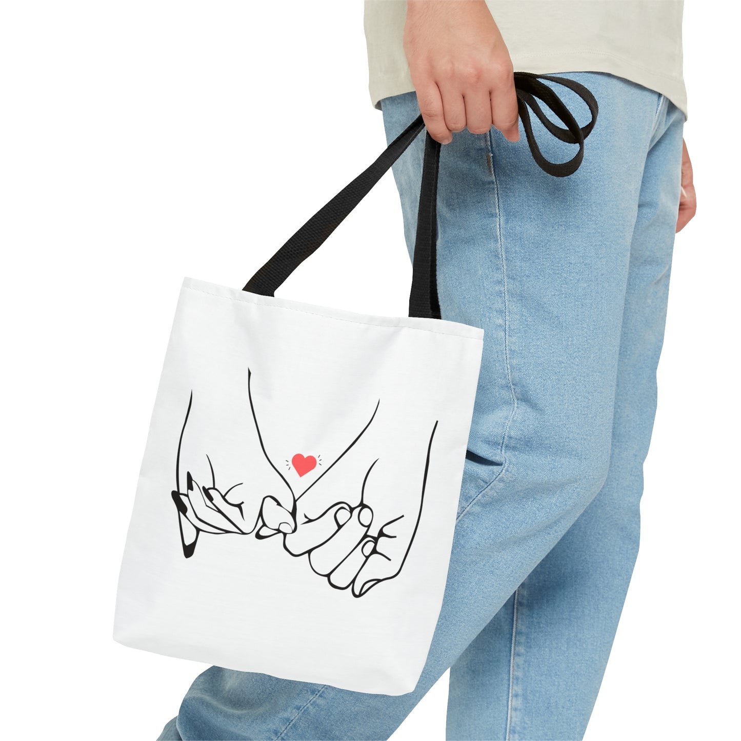 Love You with Hands Printed Tote Bag, Reusable Tote Bag for Valentine's Day