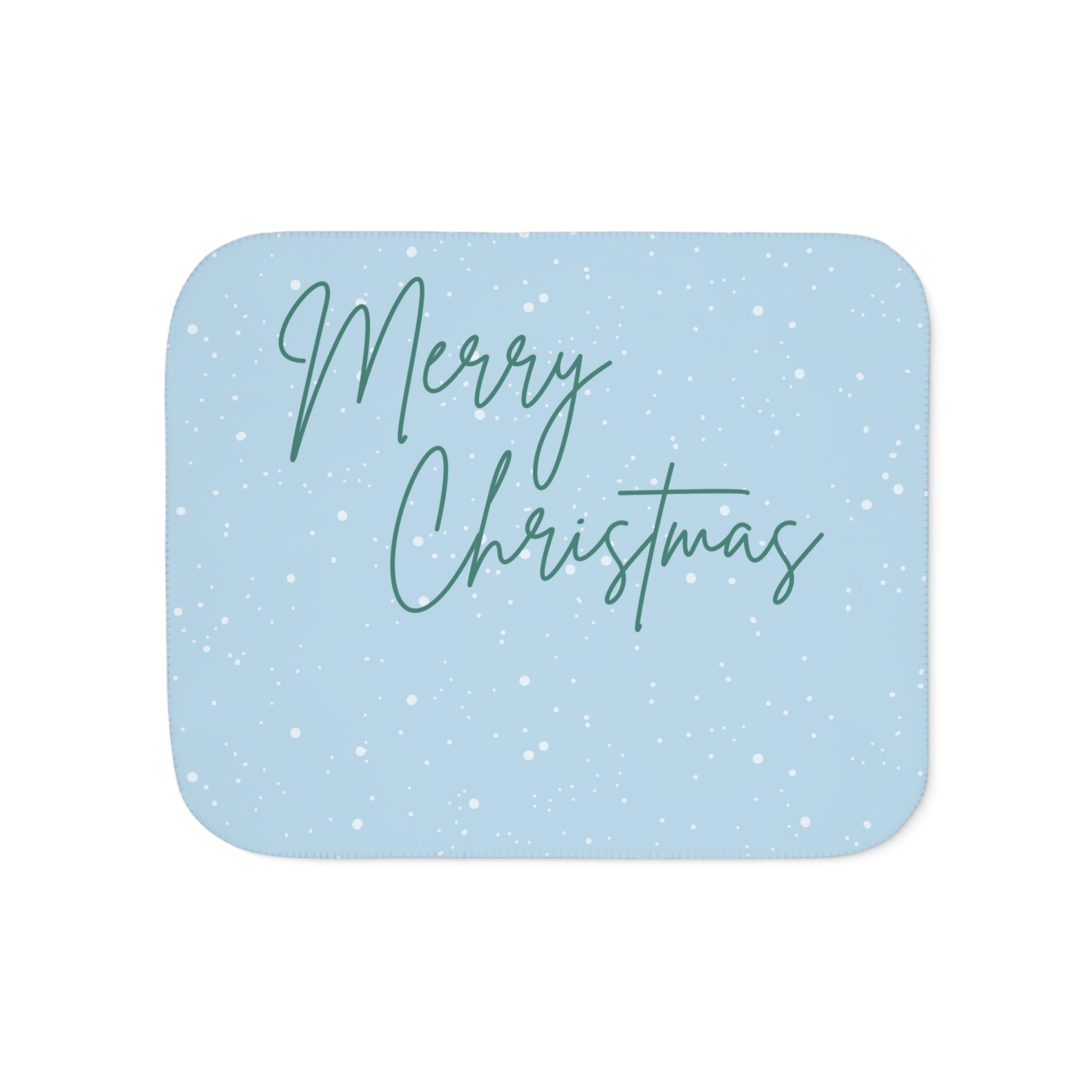 Merry Christmas Printed Sherpa Blanket, Sky Blue