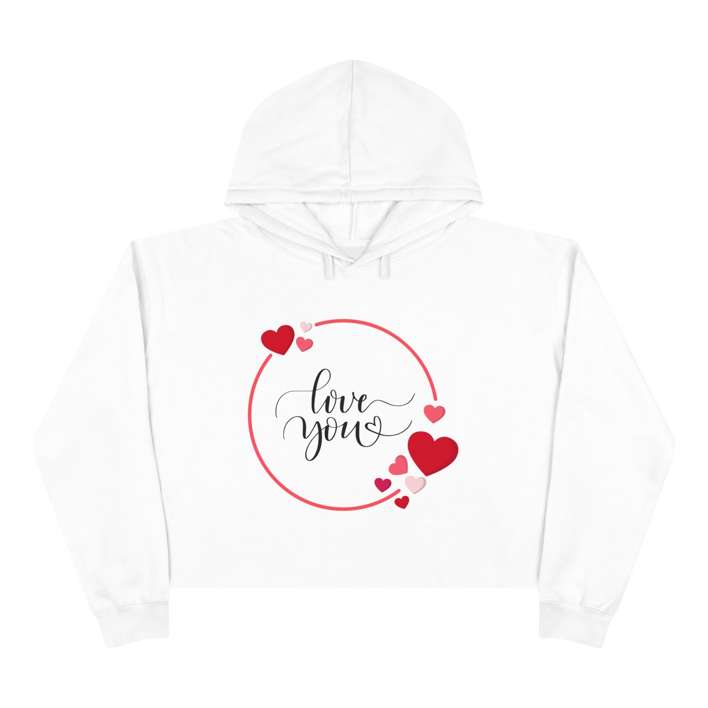 Love You with Hearts Printed Crop Hoodie for Valentine