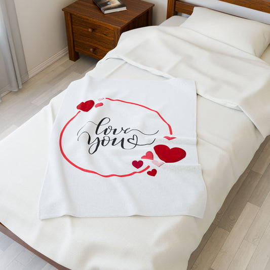 Valentine's Blanket, Heart with Love You Printed Valentine's Plush Blanket, Valentine's Gift for Her & Him
