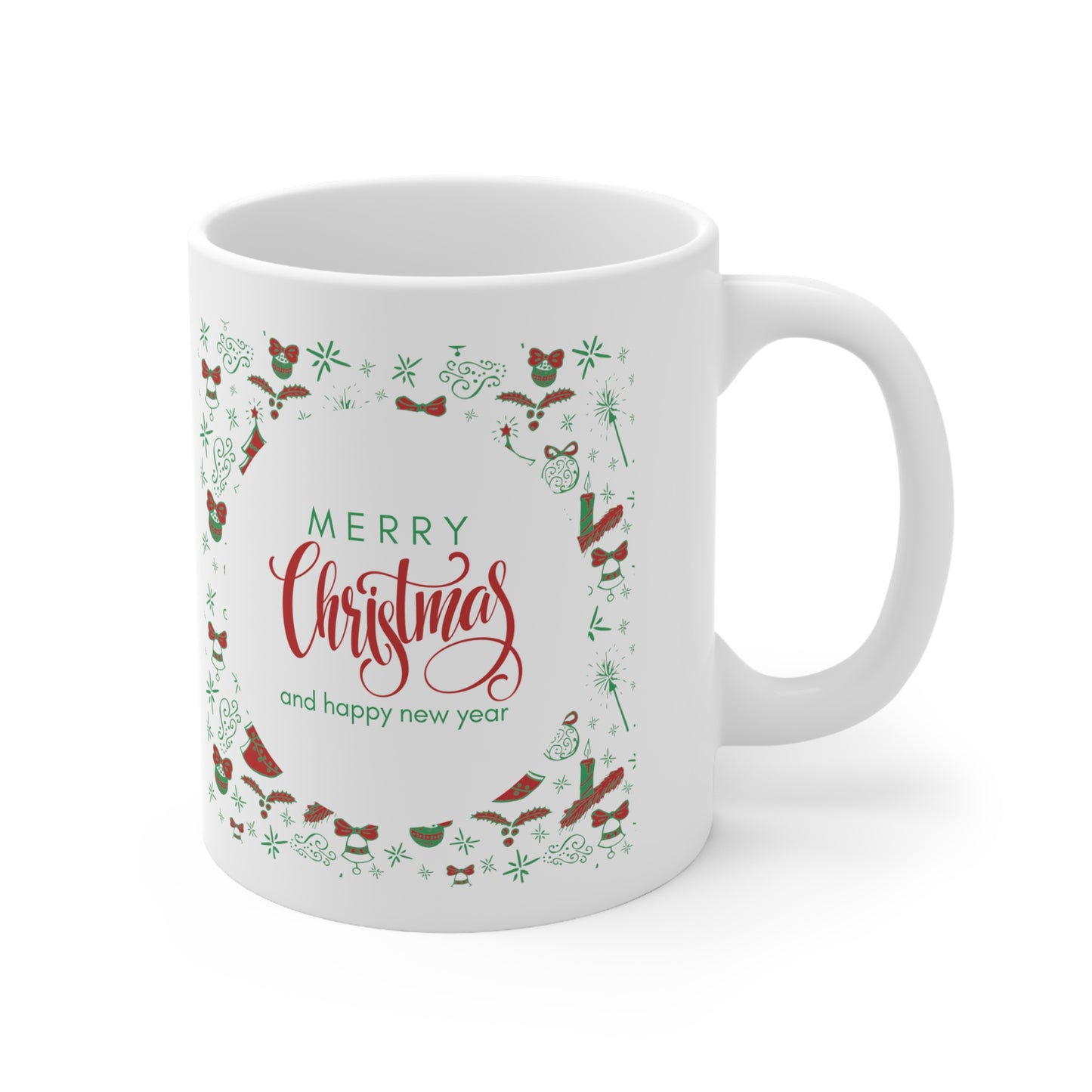 Merry Christmas and Happy New Year Printed Ceramic Mug, 11oz