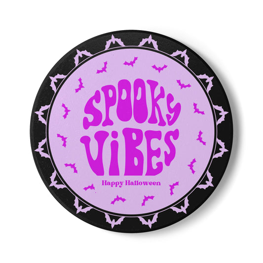 Spooky Vibes Halloween Ceramic Coaster – Festive Purple Drink Accessory