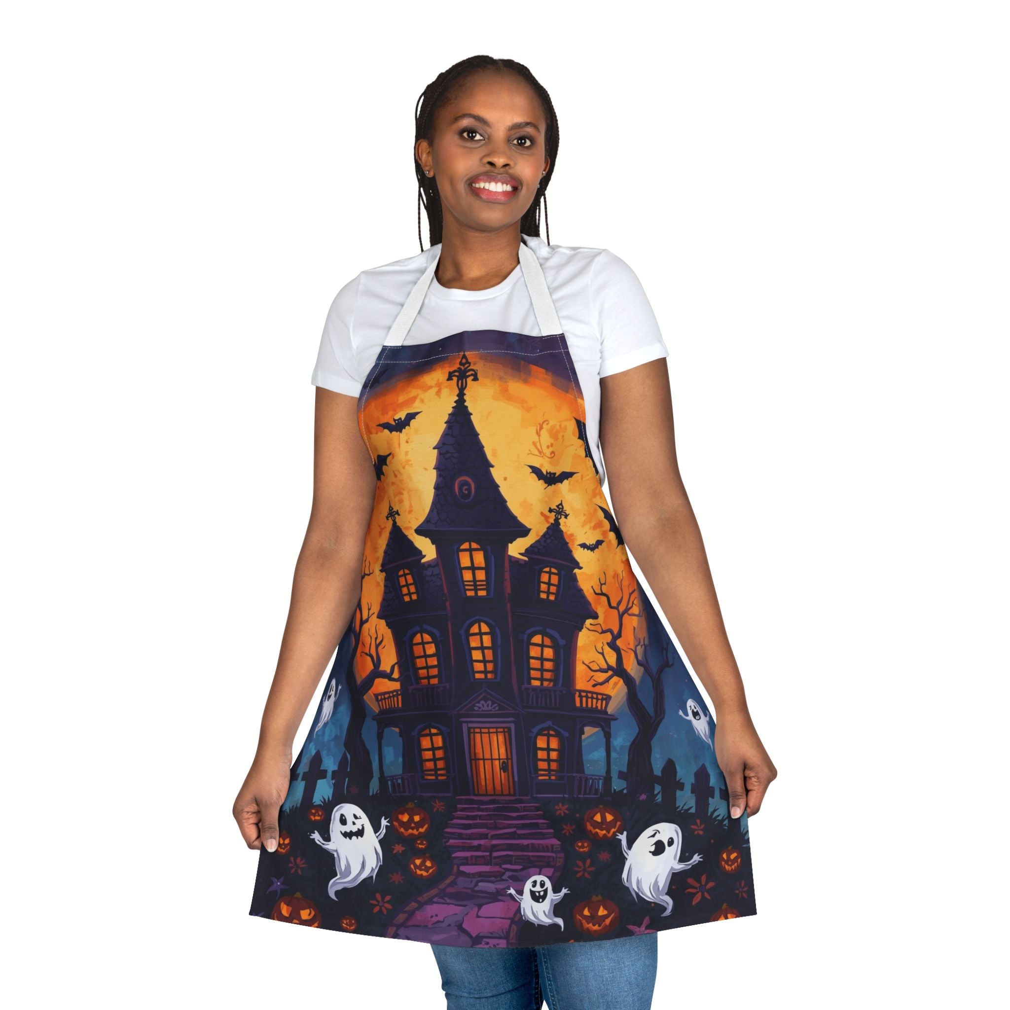 Halloween Apron – Haunted House Festive Apron for Spooky Cooking, Baking and Party Hosting