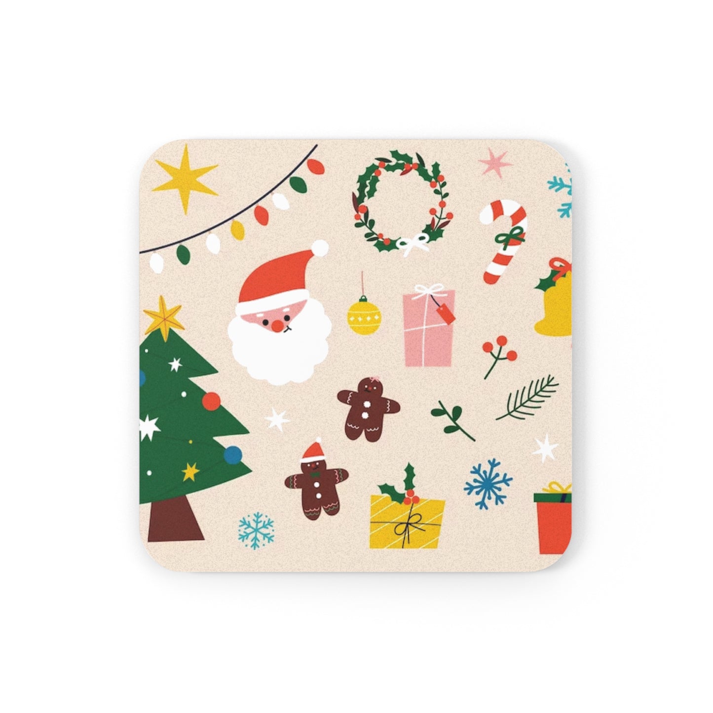 Christmas Cork Back Coaster with Glossy Top and Non-Slip Cork Base