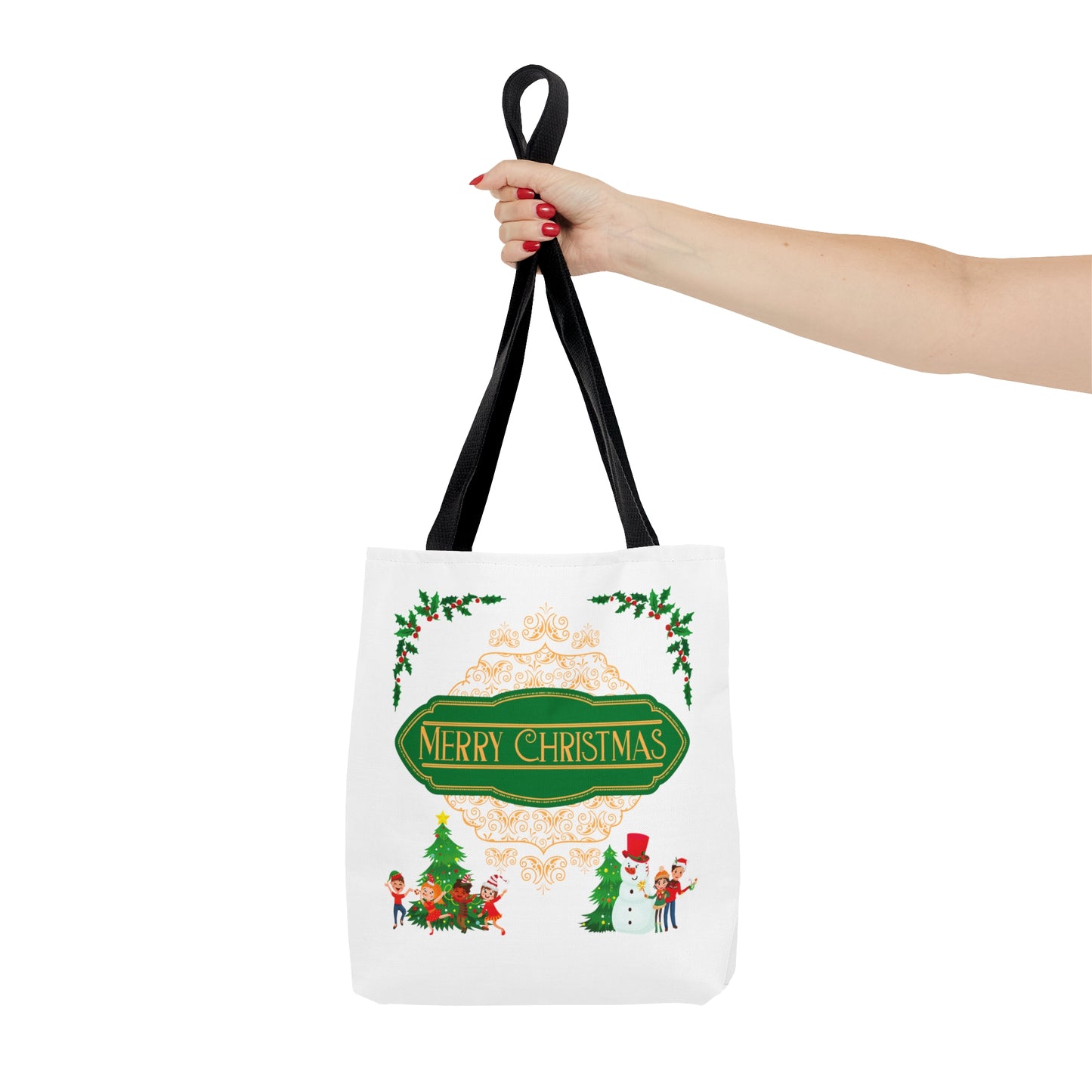 Merry Christmas Printed Tote Bags, in Green