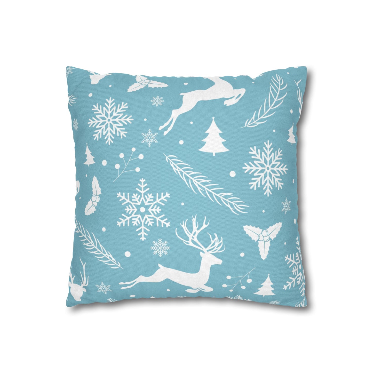 Winter Reindeer Throw Pillow - Holiday Snowflake Cushion Cover - Christmas Pine Tree Decorative Pillow - Cozy Seasonal Home Decor