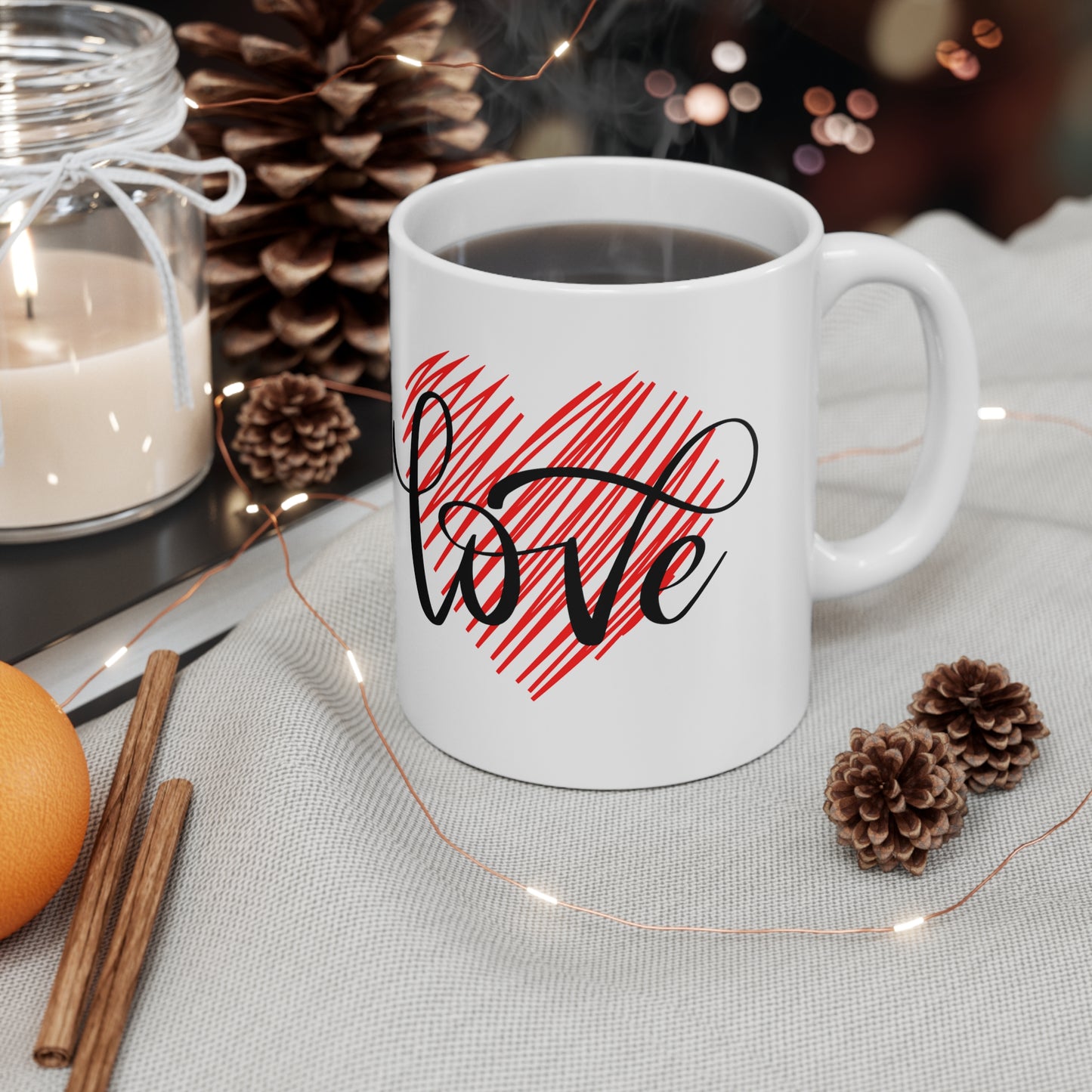 Heart with Love Printed Valentine Ceramic Mug, 11oz