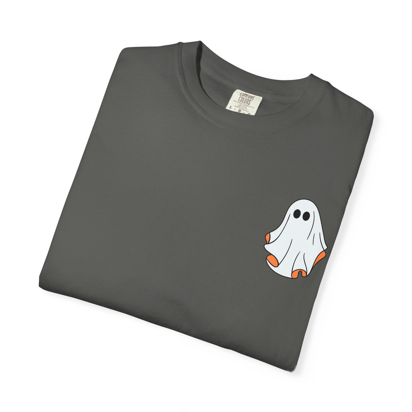 Minimal Ghost Halloween T-Shirt – Cute Pocket Graphic Tee for Spooky Season