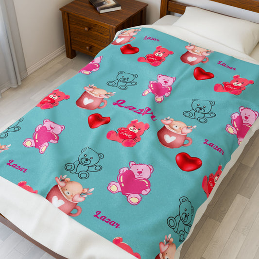 Personalized Teddy Bear Plush Blanket for Toddlers - Cute and Cozy Baby Shower Gift