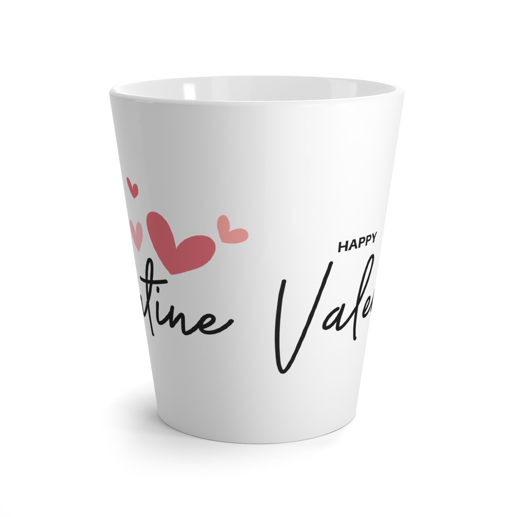 Ceramic Latte Mug – “Happy Valentine” with Pink & Red Hearts