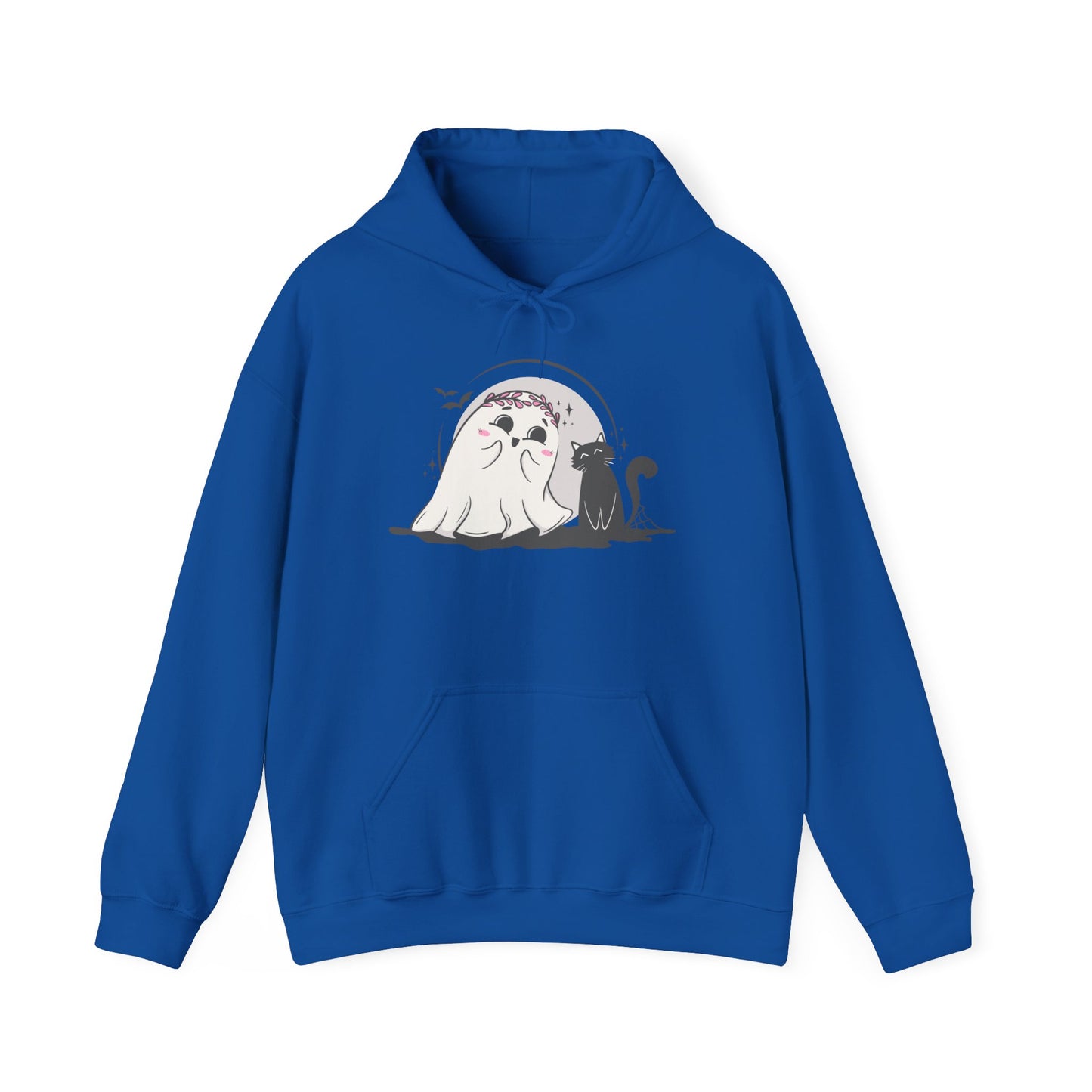 Floral Ghost & Black Cat Hoodie – Cute Halloween Companions