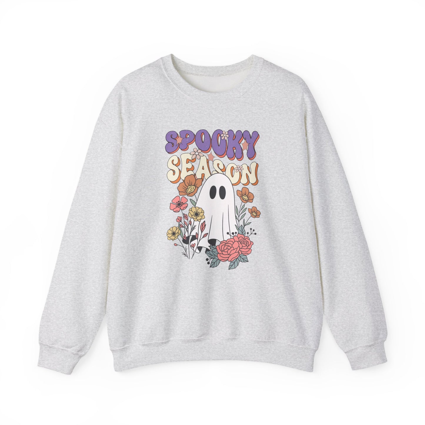 Spooky Season Floral Ghost Sweatshirt – Cozy Halloween Blooms