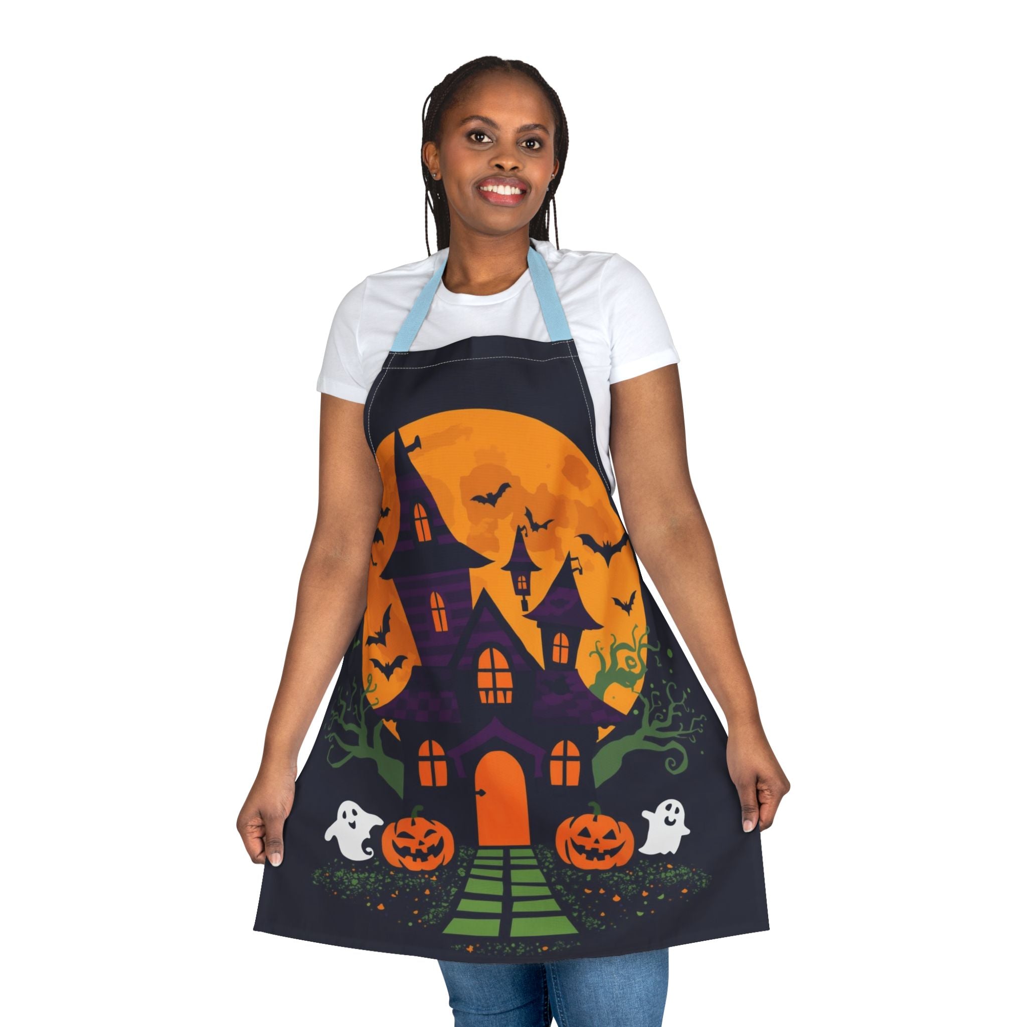 Halloween Apron – Haunted House Festive Apron for Cooking, Baking, and Halloween Parties
