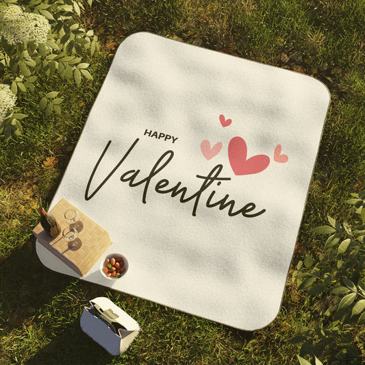 Happy Valentine with Flying Hearts Printed Picnic Blanket