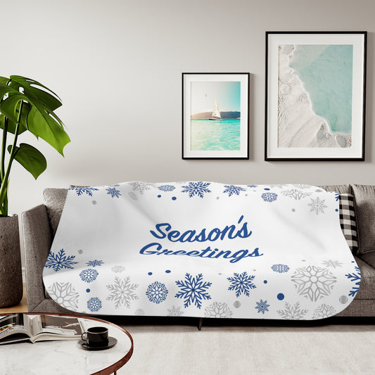 Season's Greetings Sherpa Blanket for Christmas Gifts, White