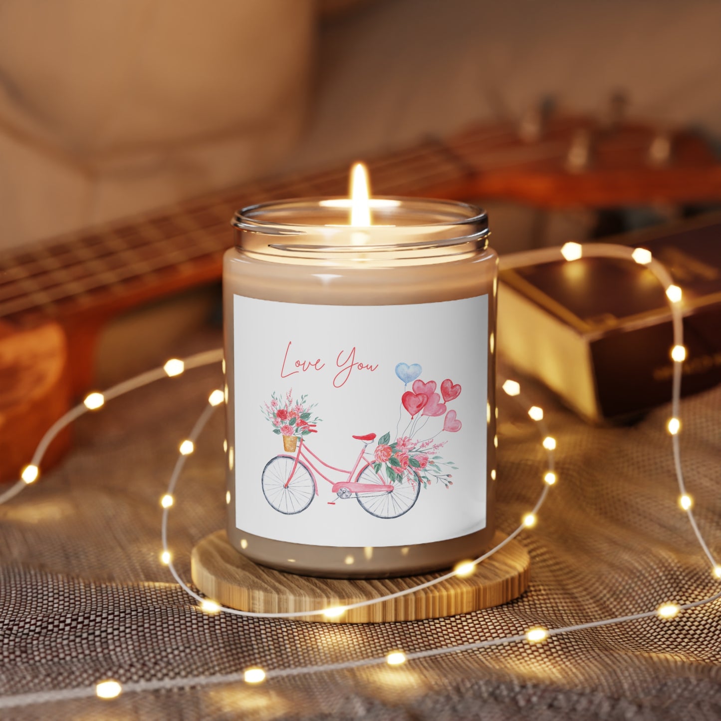 Gift for Her, Valentine's Scented Candle, Bicycle with Baloons Printed Scanted Candles