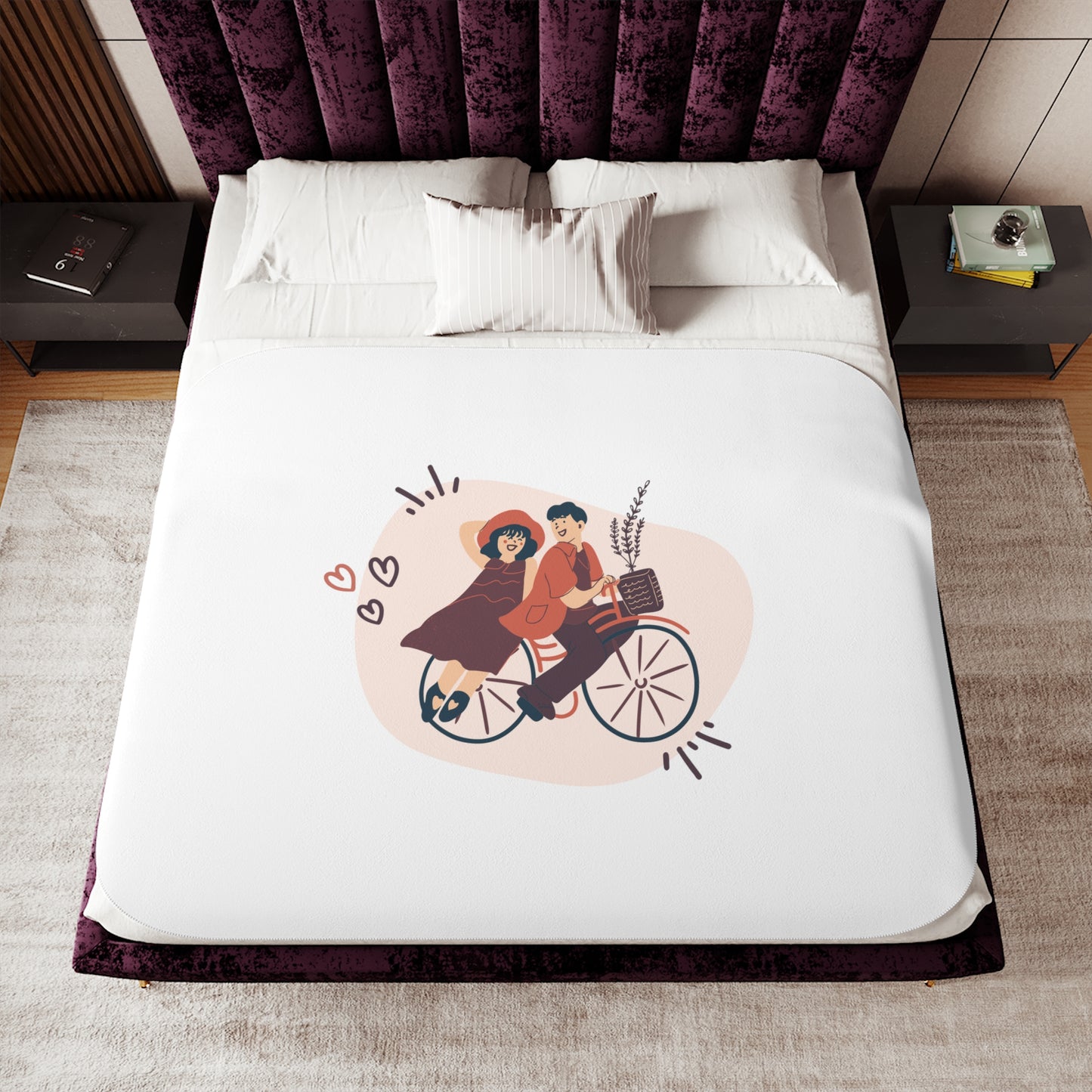 Couple on Cycle Printed Sherpa Blenket for Valentine Day