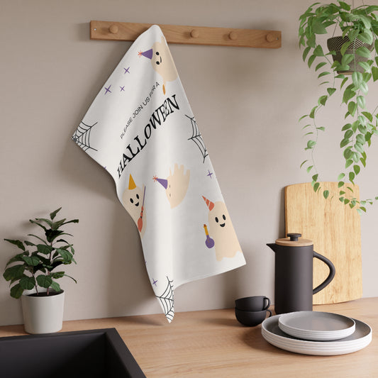 Halloween Party Ghosts Tea Towel – Whimsical Spider Web and Stars Design