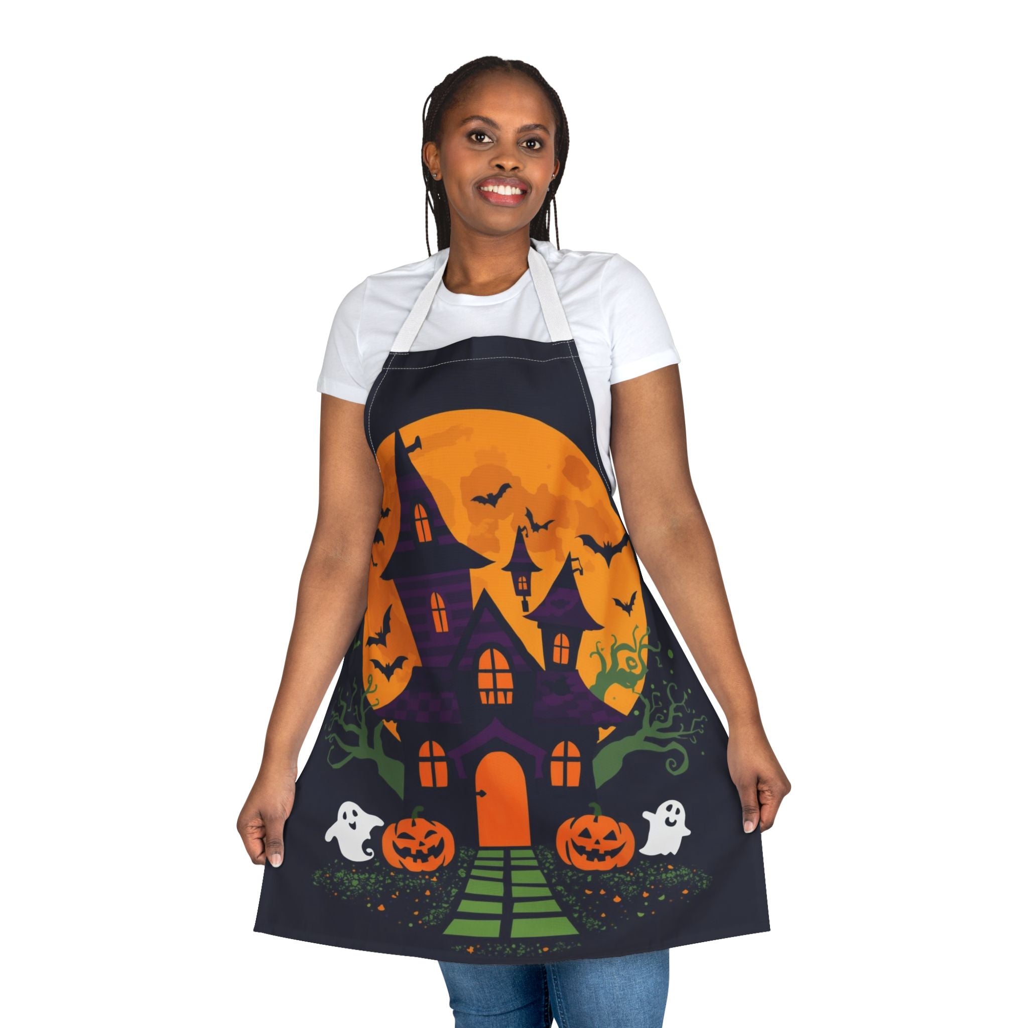 Halloween Apron – Haunted House Festive Apron for Cooking, Baking, and Halloween Parties