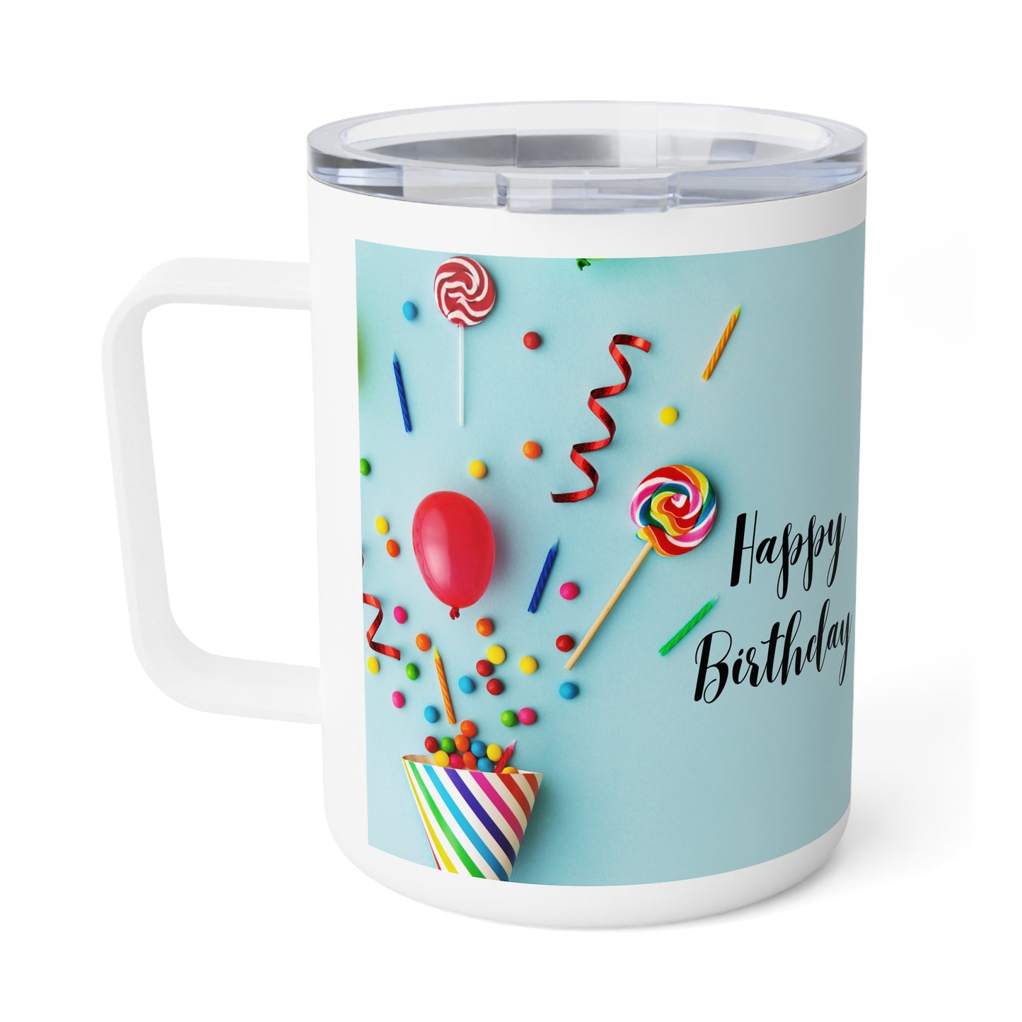 Happy Birthday Black Insulated Coffee Mug, 10 oz