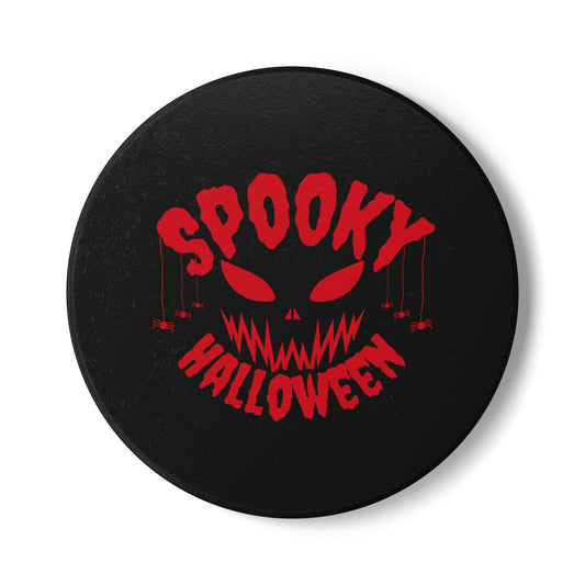 Spooky Halloween Ceramic Coaster – Creepy Face with Spider Accents