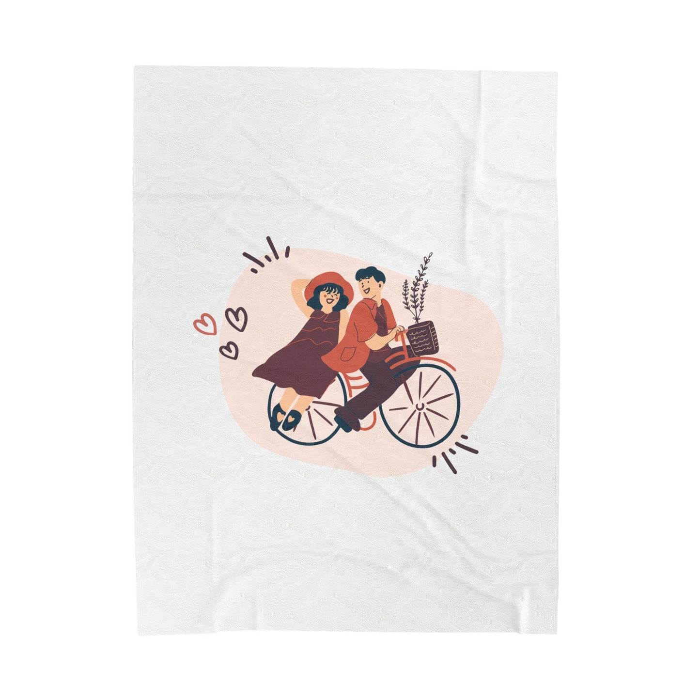 Couple on Cycle Printed Velveteen Plush Blanket