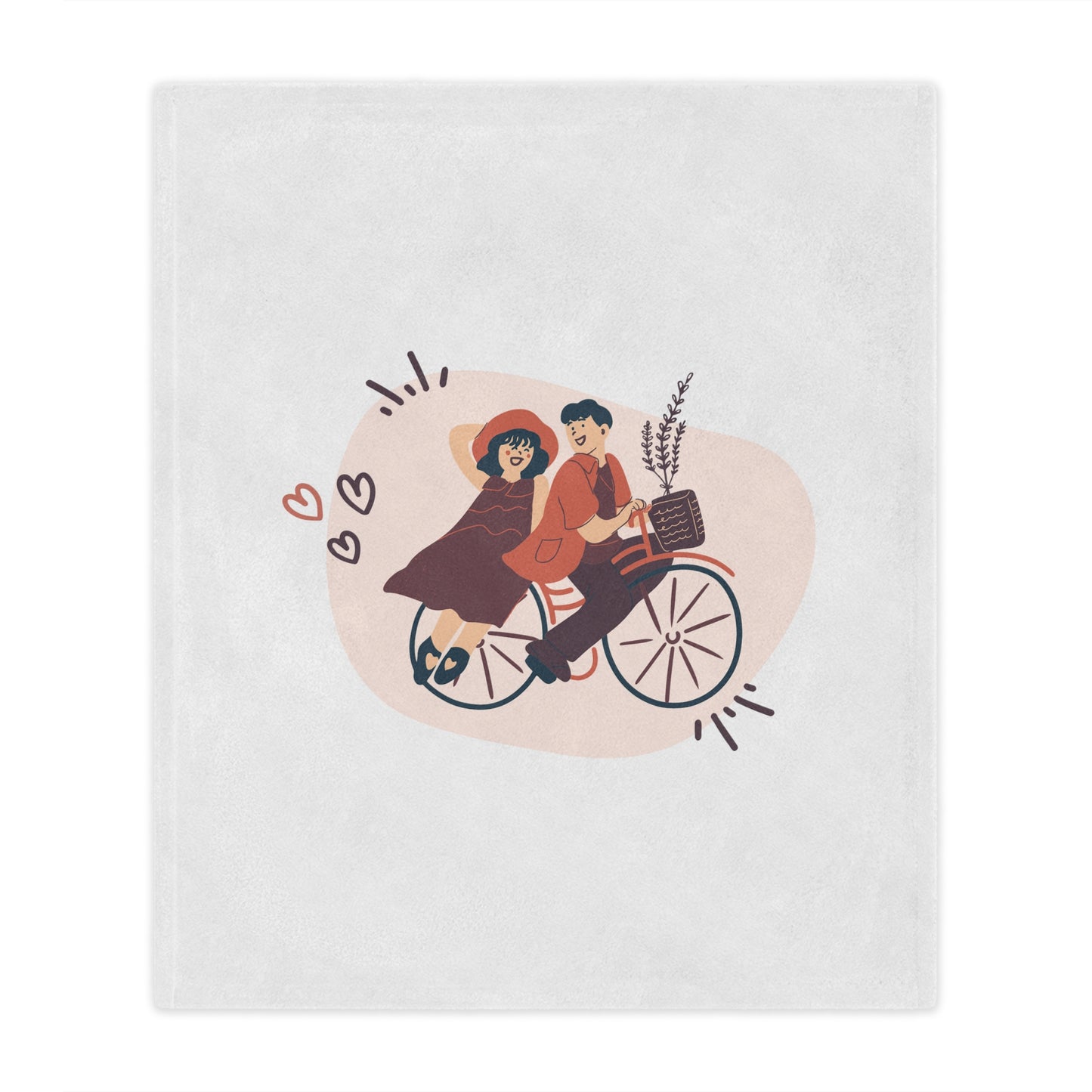 Couple on Cycle Printed Velveteen Minky Blanket for Valentine