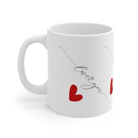 Valentine Ceramic Mug, Love You with Heart Printed Mug, 11oz