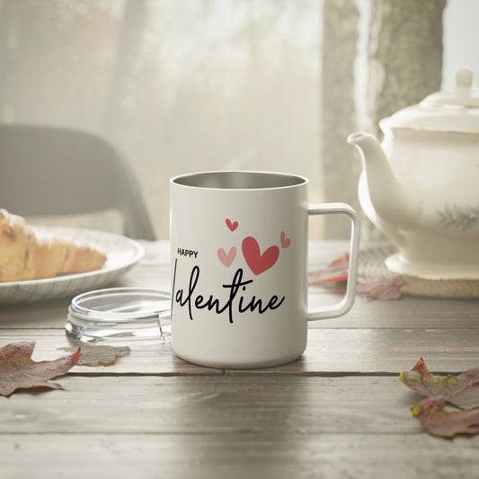 10oz Valentine’s Travel Mug, “Happy Valentine” Heart Design, Stainless Steel Insulated Cup
