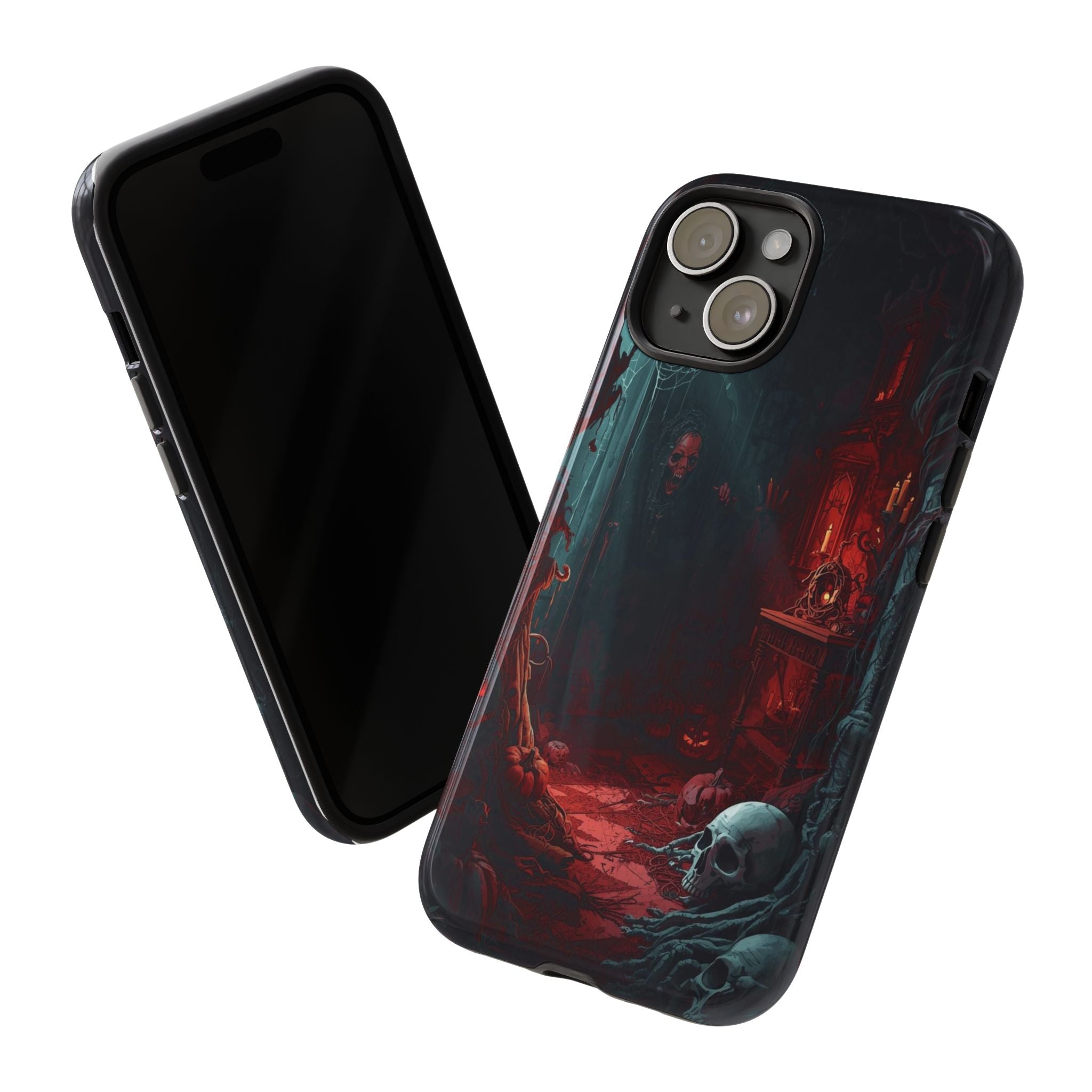 Gothic Phone Case with Haunted Room and Skull Design