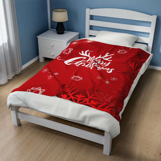 Merry Christmas in Red Printed Velveteen Plush Blanket