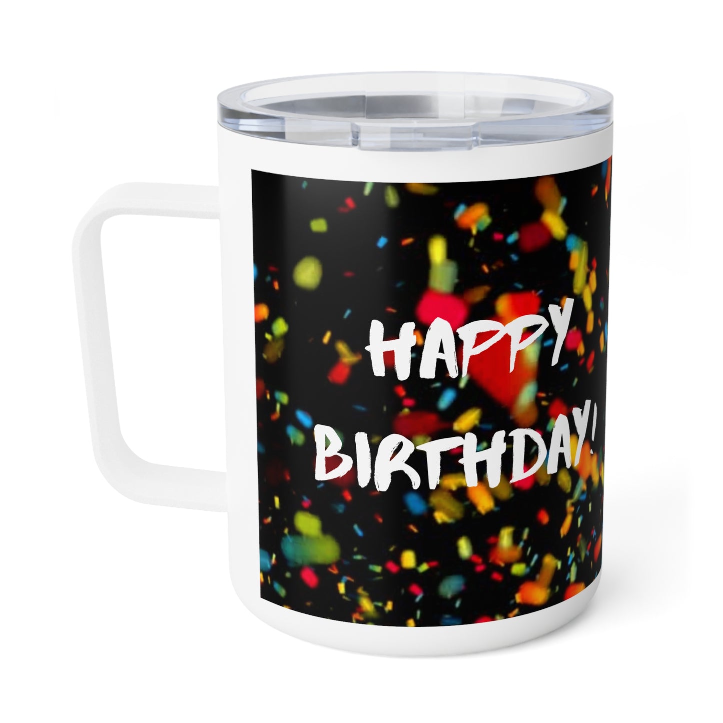 Happy Birthday Black Insulated Coffee Mug, 10 oz