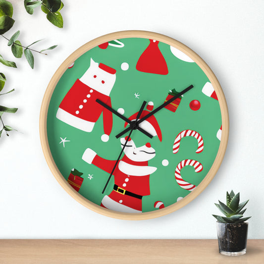 Christmas Wall Clock – Wooden Frame Holiday Timepiece with Silent Mechanism