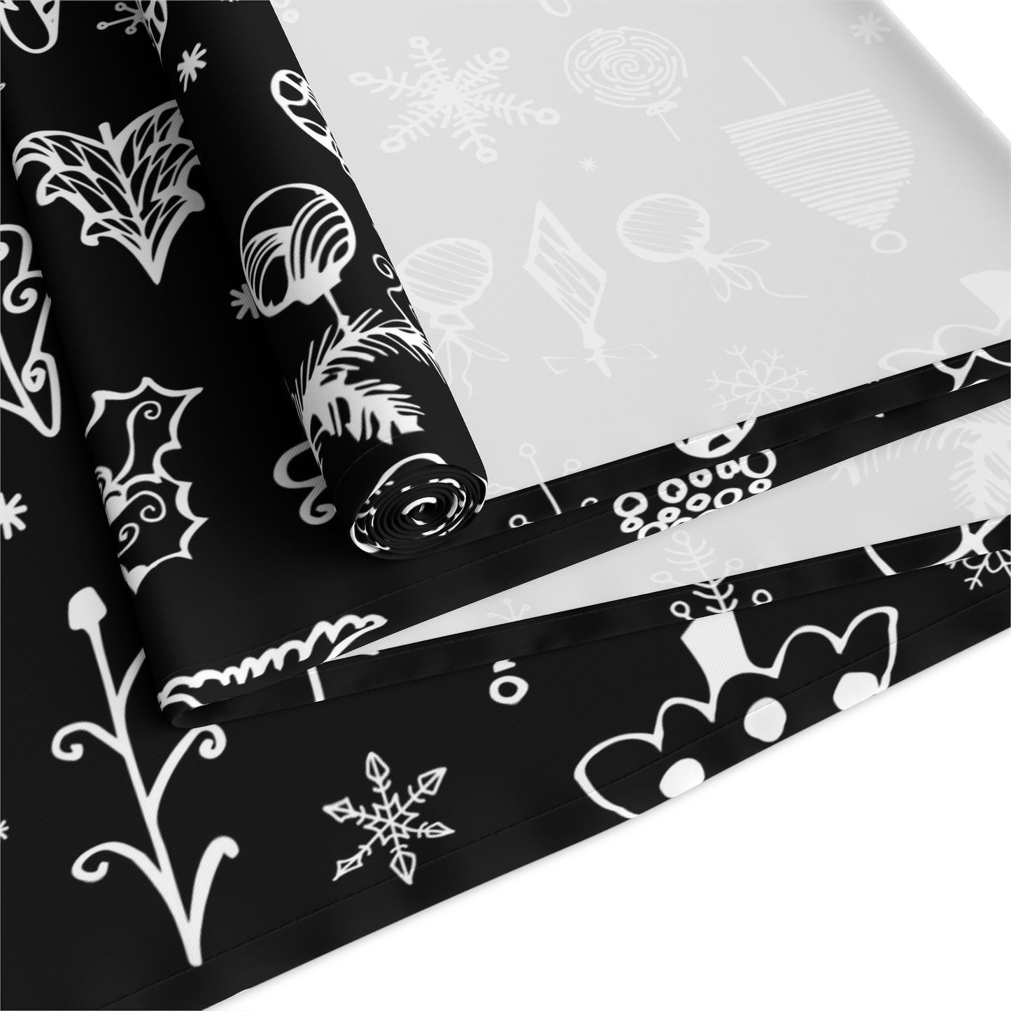 Christmas Table Runner – Black & White Christmas Icons – Holiday Dining Decor & Winter Gift