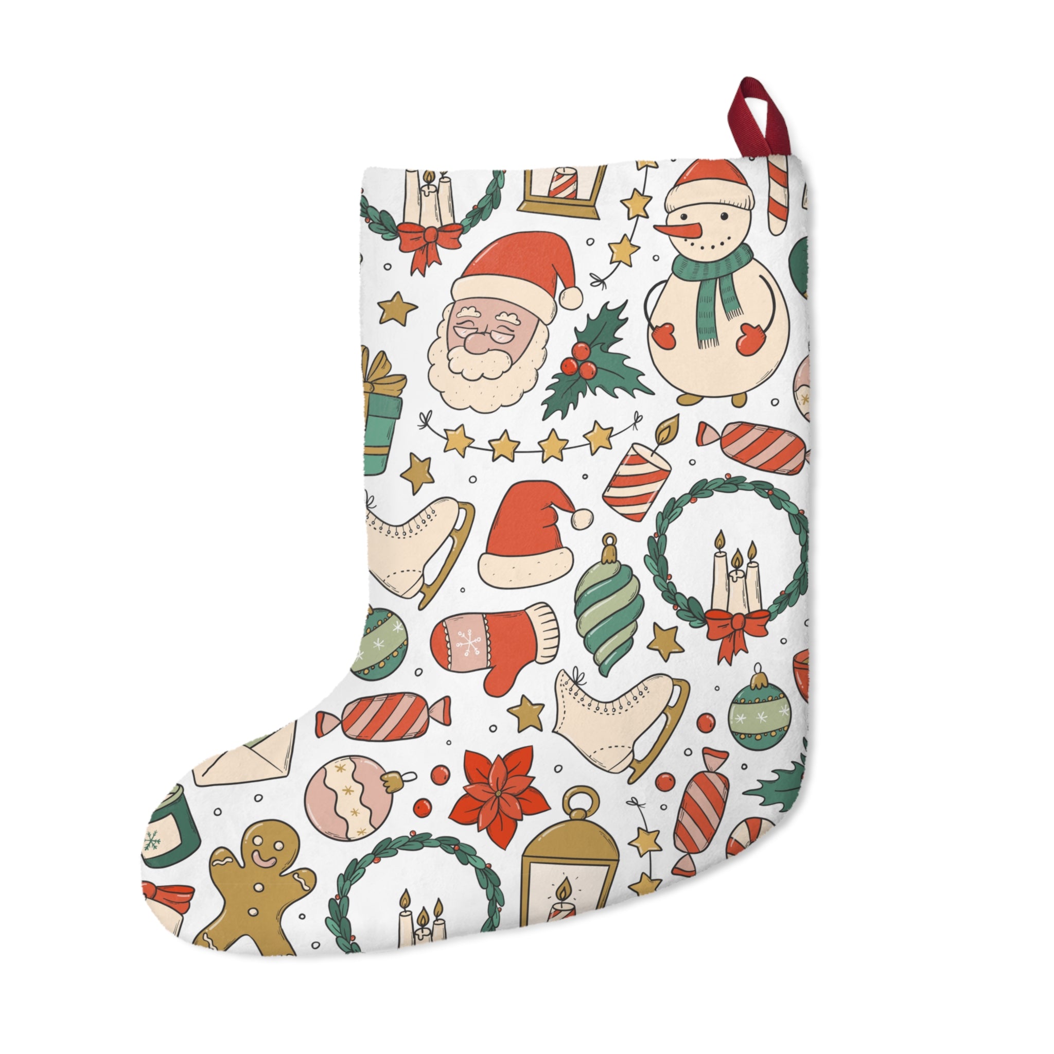 Christmas Stocking – Festive Red & Green Collage with Santa, Gifts & Holiday Icons