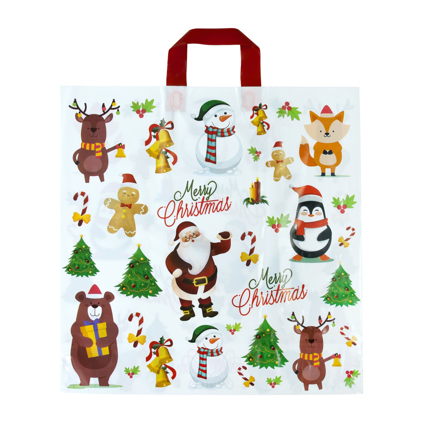 18x18 Large Christmas Plastic Gift Bags With Loop Handle (Pack of 100)