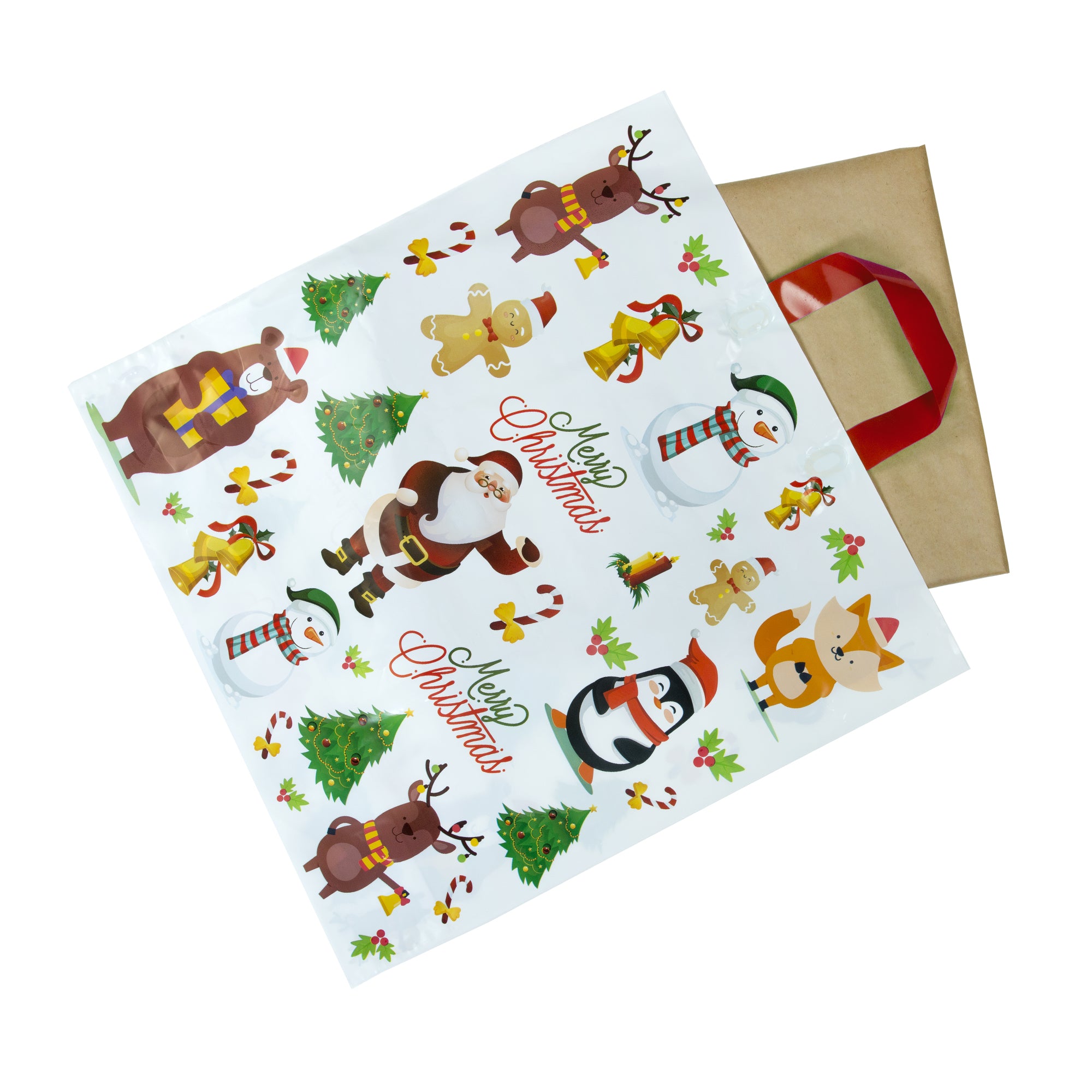 18x18 Large Christmas Plastic Gift Bags With Loop Handle (Pack of 100)