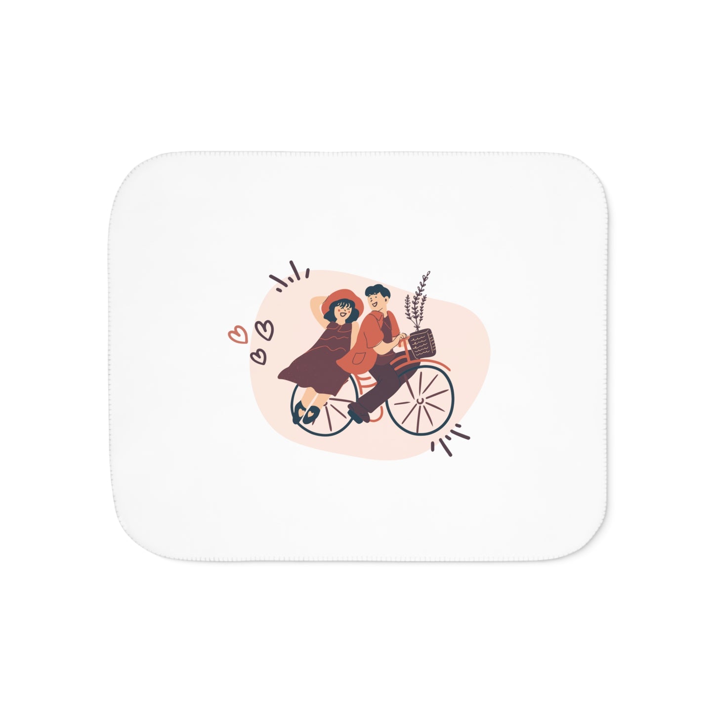 Couple on Cycle Printed Sherpa Blenket for Valentine Day